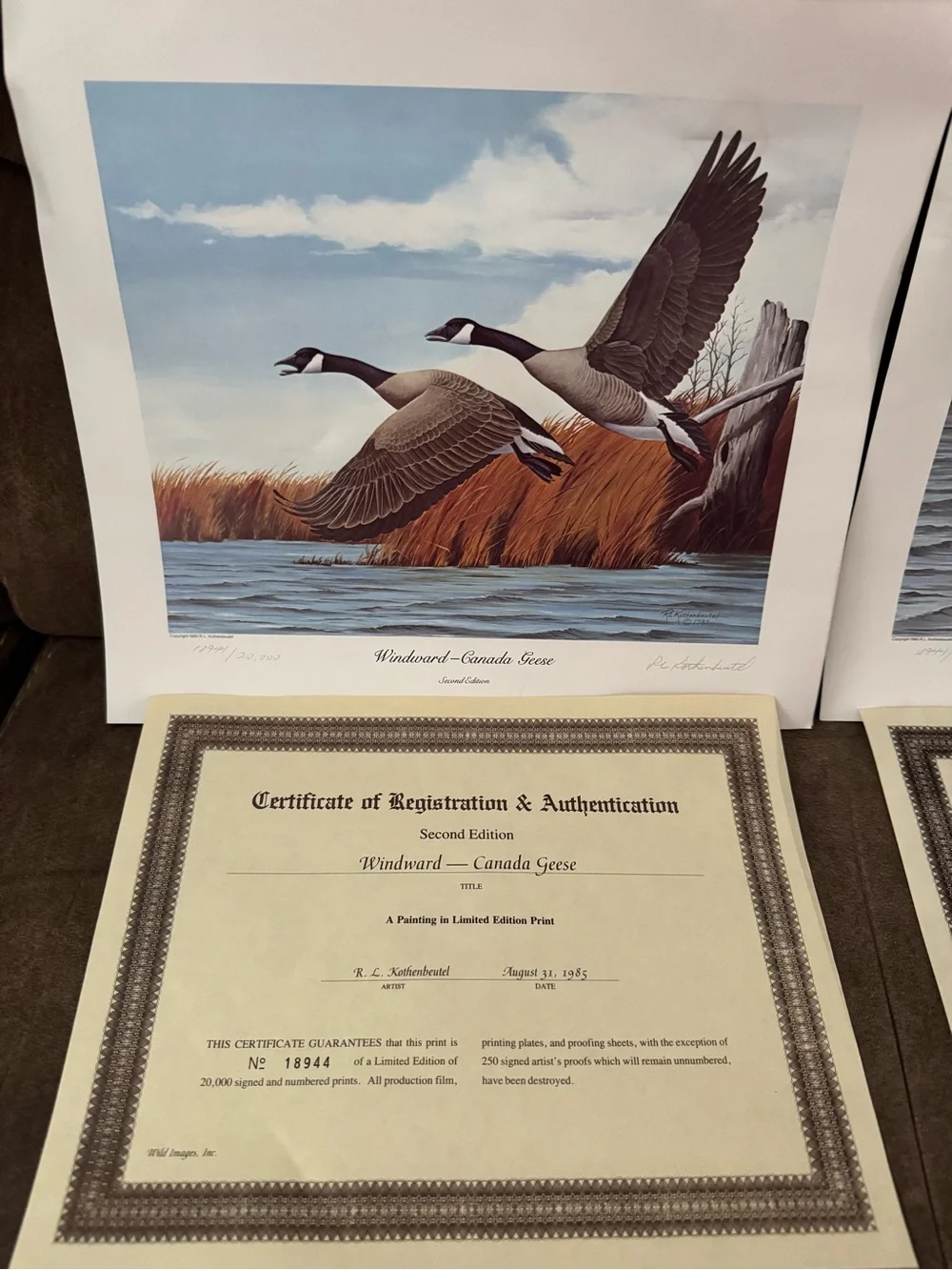 Vintage 1985 R. L. Kothenbeutel Windward & Departure Canada Geese Signed Prints